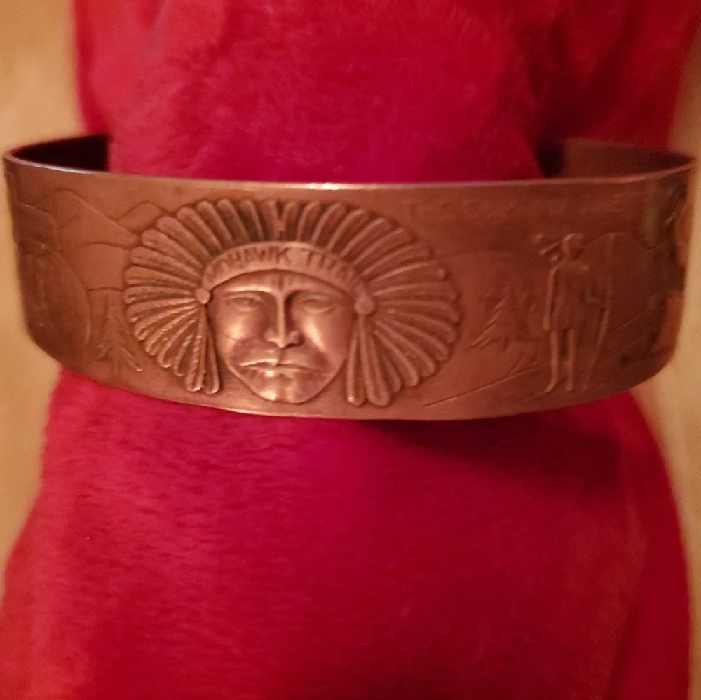 TWO (2) Copper Solid cuff bracelet native American theme / pig & sun Gorgeous! - Picture 2 of 5